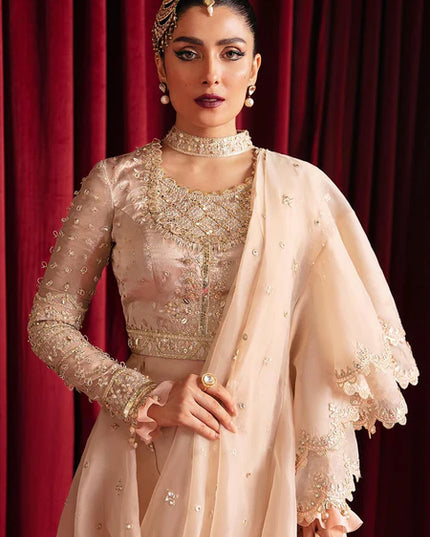 Reema | Beige Organza Embellished Saree