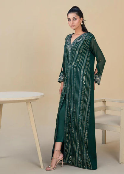 Jewel | Bottle Green Chiffon Embroidered Kaftan