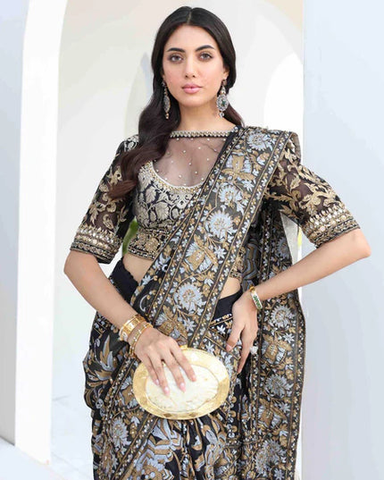 Mahgul | Black Chiffon Embellished Saree