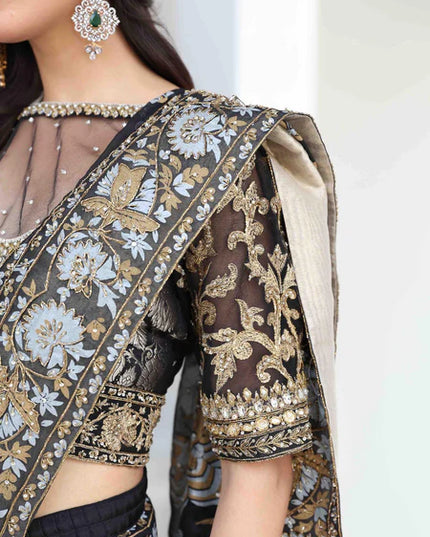 Mahgul | Black Chiffon Embellished Saree