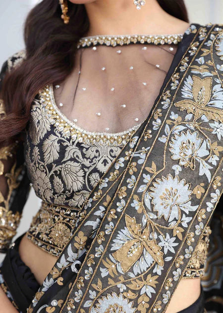 Mahgul | Black Chiffon Embellished Saree