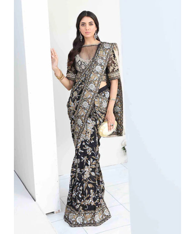 Mahgul | Black Chiffon Embellished Saree