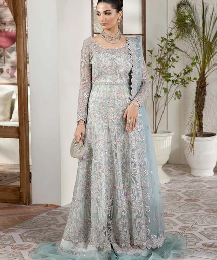 Lily | Powder Blue Net Embroidered Embellished Peshwas Dress