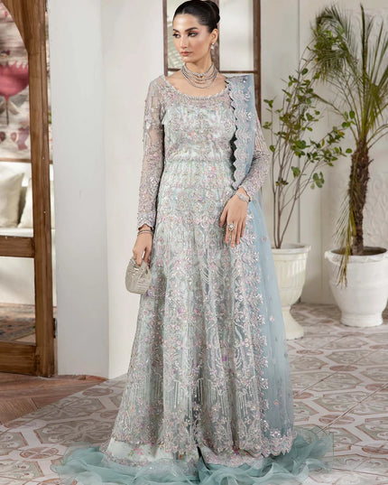 Lily | Powder Blue Net Embroidered Embellished Peshwas Dress