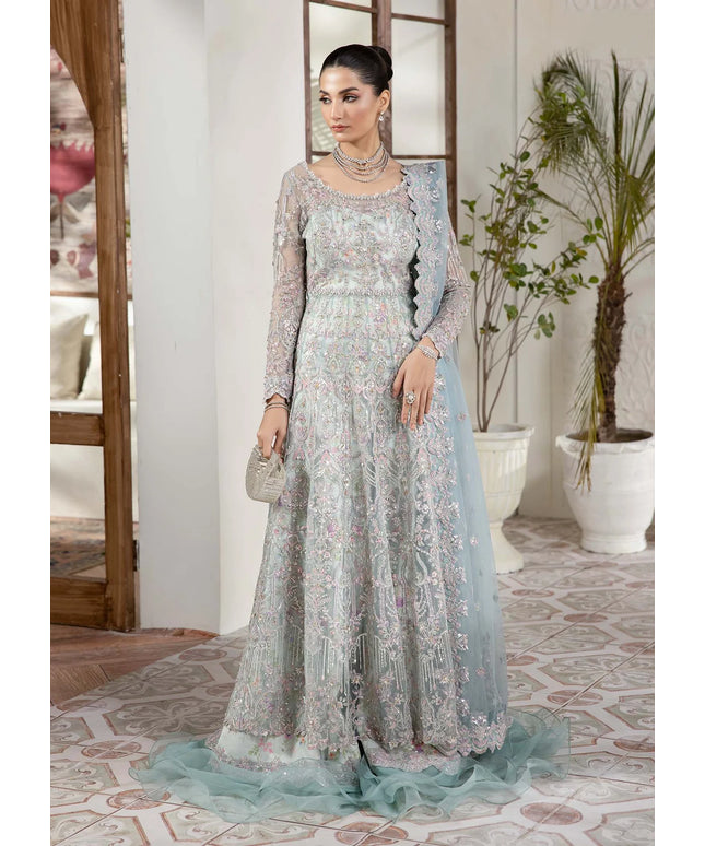 Lily | Powder Blue Net Embroidered Embellished Peshwas Dress