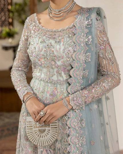Lily | Powder Blue Net Embroidered Embellished Peshwas Dress