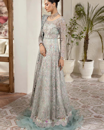 Lily | Powder Blue Net Embroidered Embellished Peshwas Dress