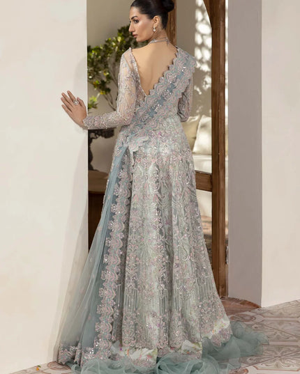 Lily | Powder Blue Net Embroidered Embellished Peshwas Dress