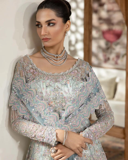 Lily | Powder Blue Net Embroidered Embellished Peshwas Dress