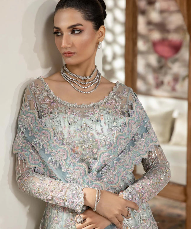 Lily | Powder Blue Net Embroidered Embellished Peshwas Dress