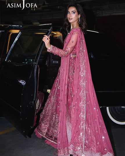 Asim Jofa | Pink Embroidered Sequined Net Lehenga Choli