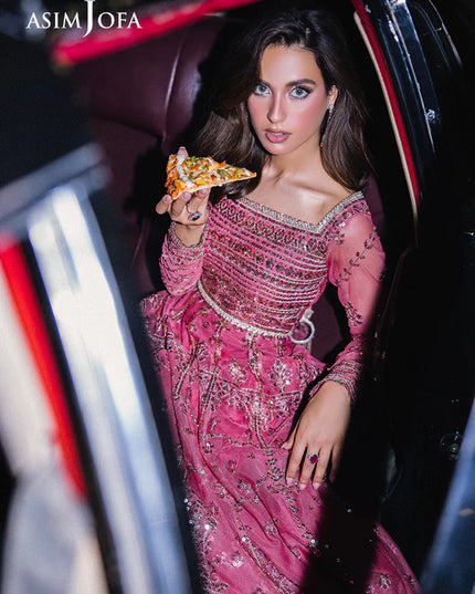 Asim Jofa | Pink Embroidered Sequined Net Lehenga Choli