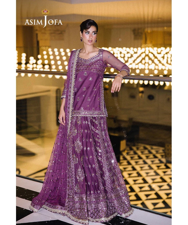 Asim Jofa | Purple Embroidered Sequined Net Lehenga