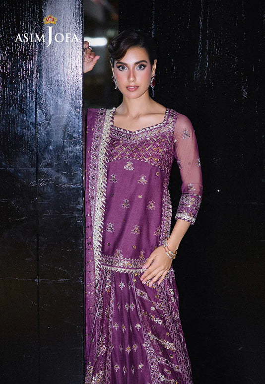 Asim Jofa | Purple Embroidered Sequined Net Lehenga
