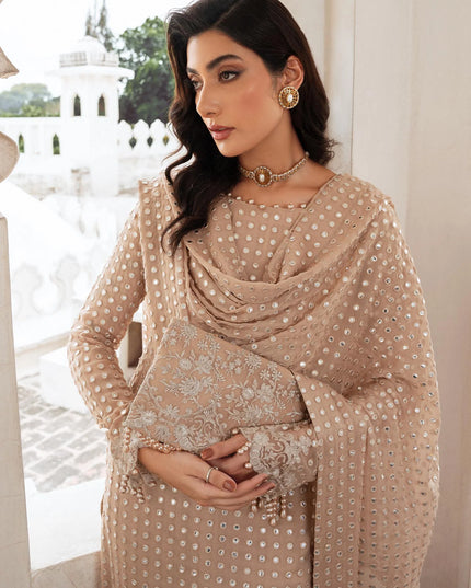 Salina | Beige Chiffon Chikenkari Suit