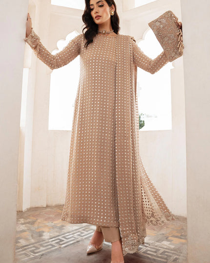 Salina | Beige Chiffon Chikenkari Suit