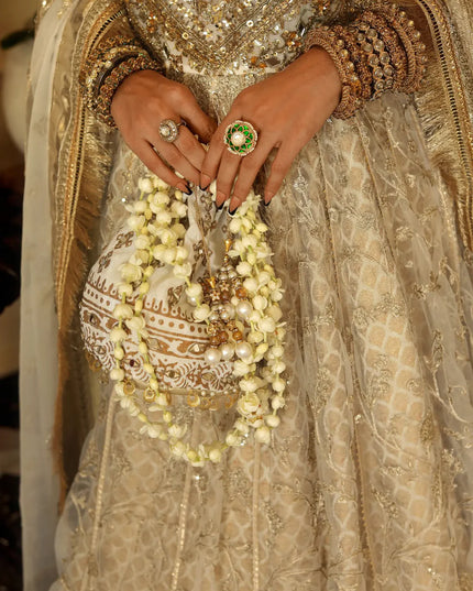 Sukhan | Cream Organza Jamawar Embellished Pishwas