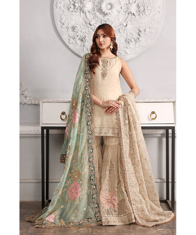 Suhana | Ivory Organza Embellished Gharara