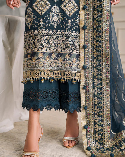 BAROQUE | Teal Embroidered Chiffon Suit