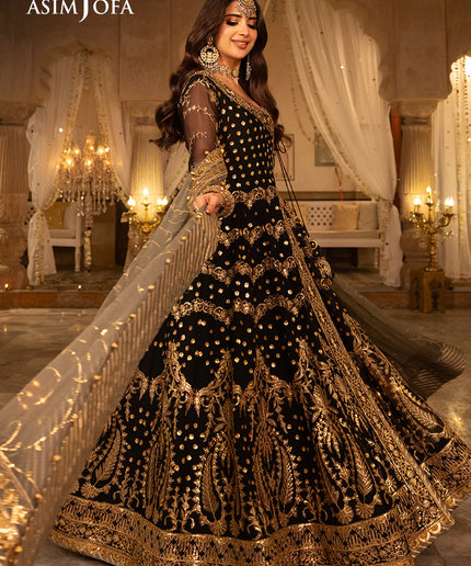 Asim Jofa | Black Embroidered Chiffon Angrakha