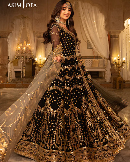 Asim Jofa | Black Embroidered Chiffon Angrakha