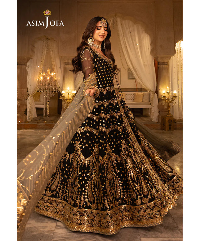 Asim Jofa | Black Embroidered Chiffon Angrakha