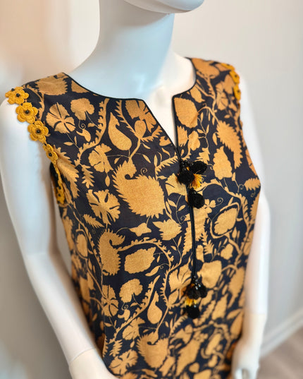 Gul Ahmed Midnight Mustard Printed 2-Piece Suit with Detachable Sleeves