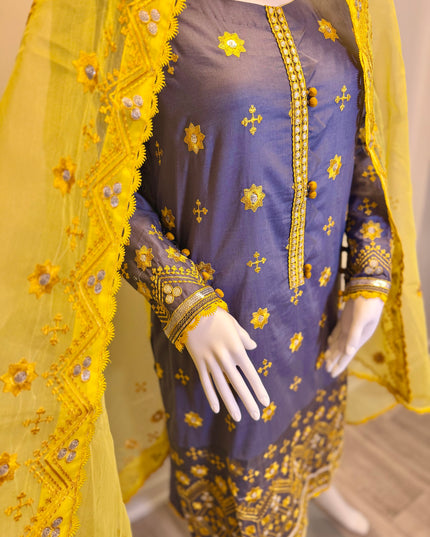 Sunflower Sapphire Embroidered 3-Piece Suit