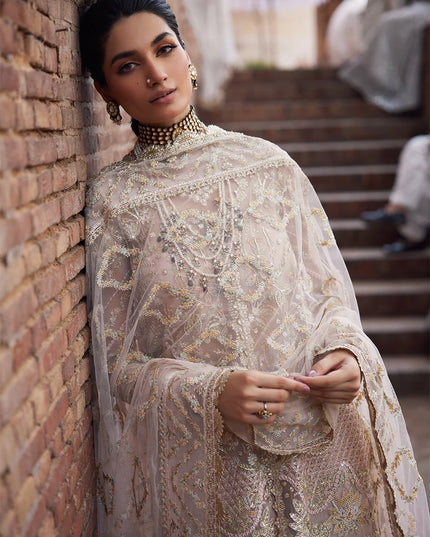 Meherbano | Powder Pink Organza Embellished Sharara