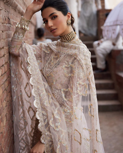 Meherbano | Powder Pink Organza Embellished Sharara