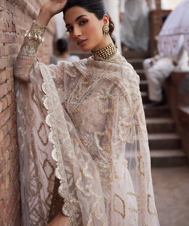 Meherbano | Powder Pink Organza Embellished Sharara
