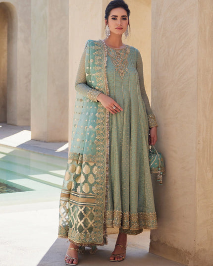 Kanwal Malik | Mint Green Masoori Hand Embellished Pishwas Dress