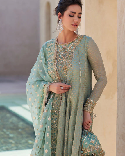 Kanwal Malik | Mint Green Masoori Hand Embellished Pishwas Dress