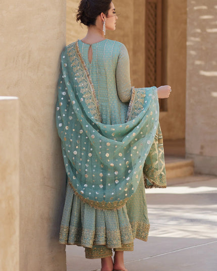 Kanwal Malik | Mint Green Masoori Hand Embellished Pishwas Dress