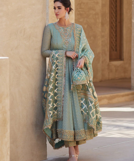 Kanwal Malik | Mint Green Masoori Hand Embellished Pishwas Dress