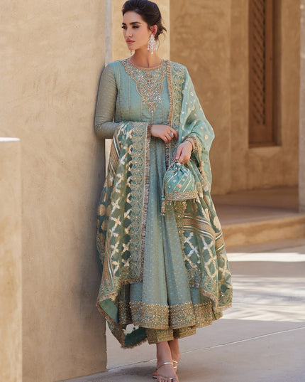Kanwal Malik | Mint Green Masoori Hand Embellished Pishwas Dress
