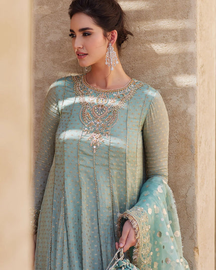 Kanwal Malik | Mint Green Masoori Hand Embellished Pishwas Dress