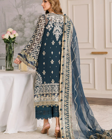 BAROQUE | Teal Embroidered Chiffon Suit