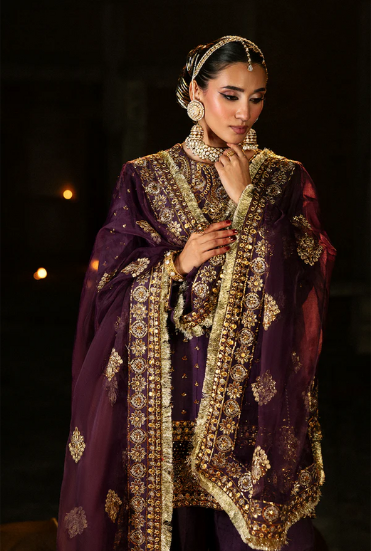 Zareen Gul | Dark Purple Embroidered Raw Silk Suit