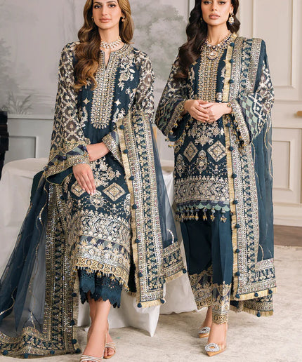 BAROQUE | Teal Embroidered Chiffon Suit