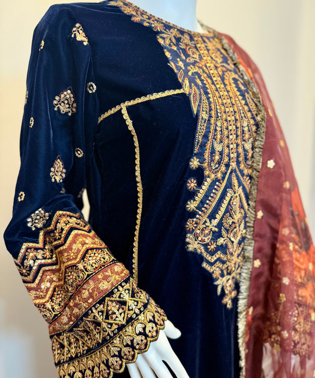 Baroque Midnight Navy Luxury Velvet Sharara