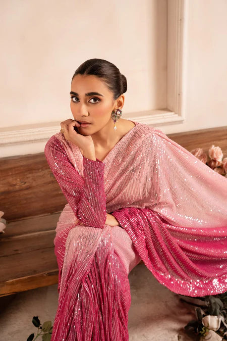 Kajal | Pink Net Sequins Saree