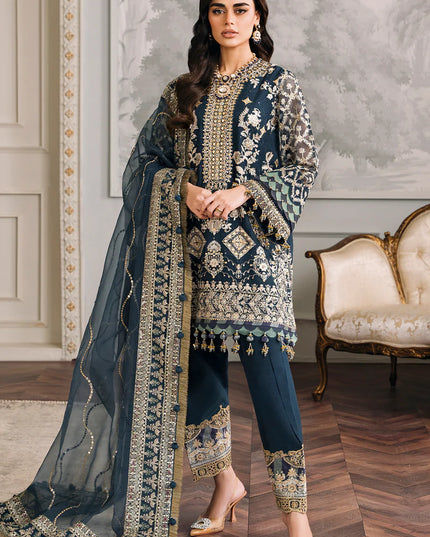 BAROQUE | Teal Embroidered Chiffon Suit