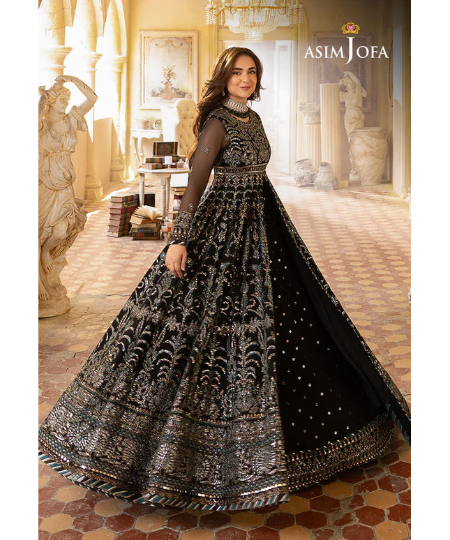 Asim Jofa | Festive Embroidered Black Chiffon Lehenga
