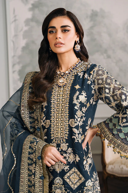 BAROQUE | Teal Embroidered Chiffon Suit