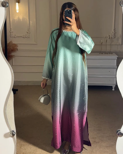 Ombre | Ombre Shimmer Mint Green, Silver & Maroon Kaftan