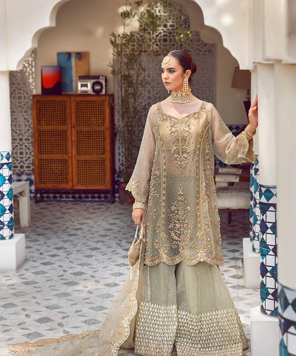 Ada | Dusty Green Organza Embellished Sharara