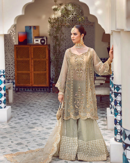 Ada | Dusty Green Organza Embellished Sharara