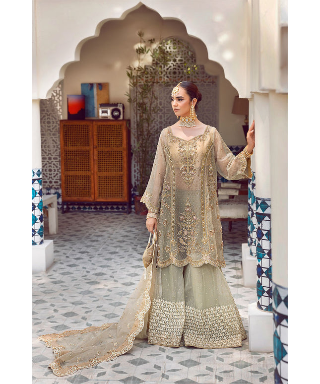 Ada | Dusty Green Organza Embellished Sharara