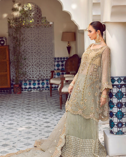 Ada | Dusty Green Organza Embellished Sharara